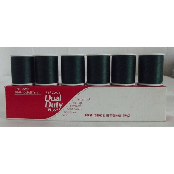J&P Coats Thread Box Lot of 6 Spools Green Topstitching & Buttonhole 300 yds vtg - Picture 2 of 7